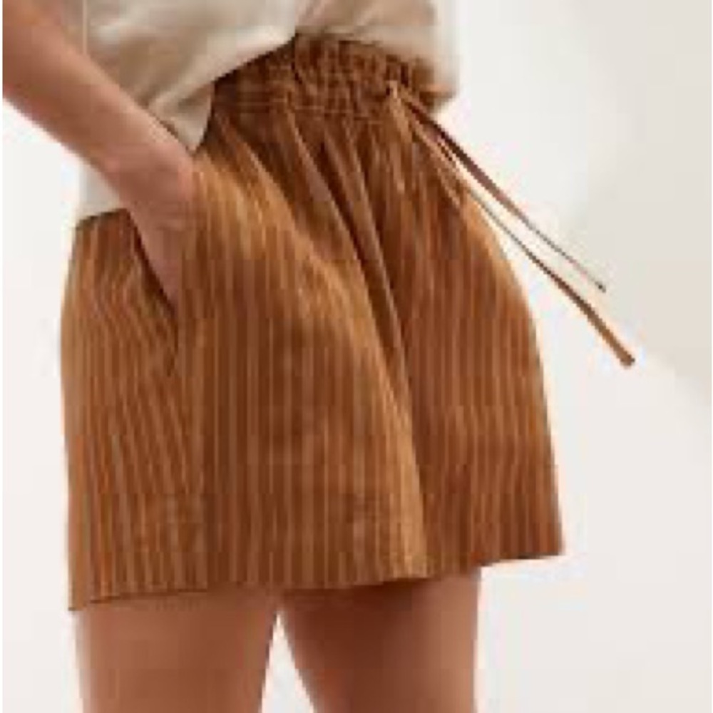 Banana Republic Linen-Blend Gold and White Striped Shorts